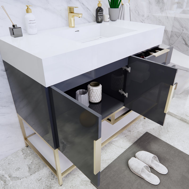 Ensemble de meuble-lavabo simple 41,5 po Glasgow, Gris foncé à haute brillance