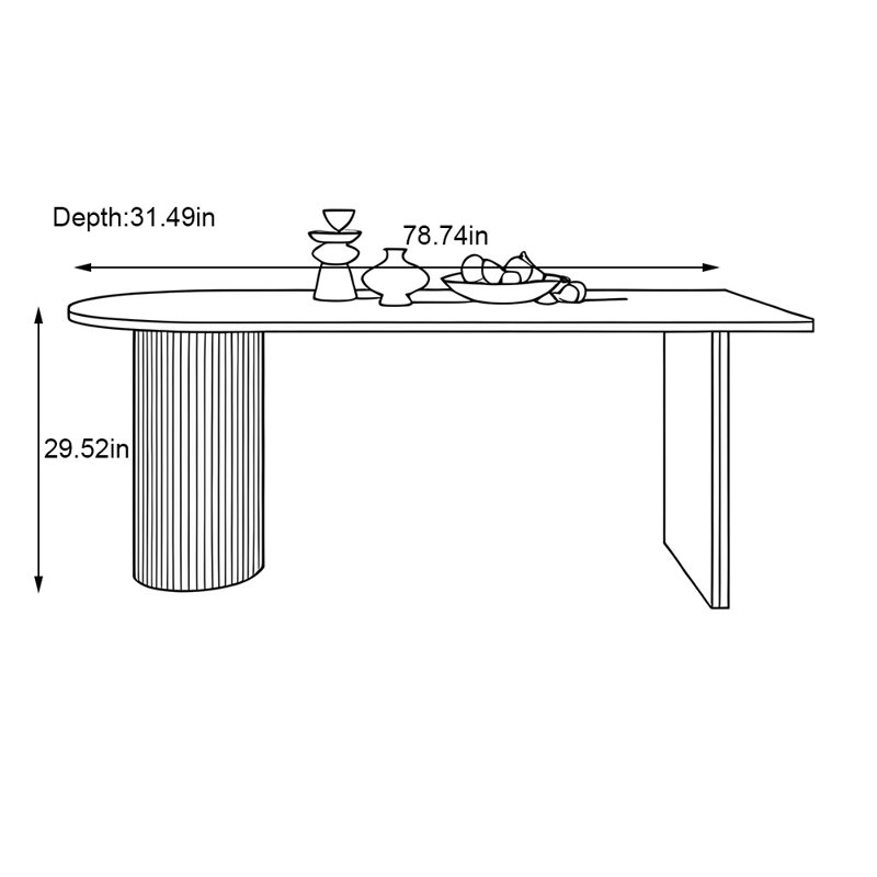 Table de salle à manger, H 29,52 po x L 78,74 po x l 31,49 po