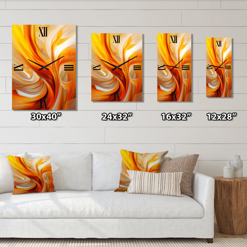 Orange Abstract Warm Fractal Design VII Wall Clock, Small-Rectangle