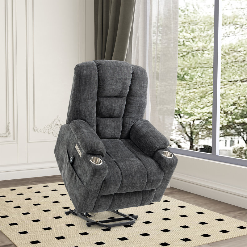 Upholstered Heated Massage Chair, Gray Chenille