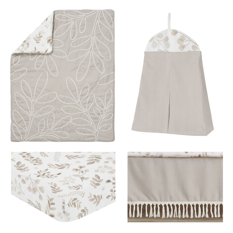 White and Beige Microfiber Botanical Leaf Toddler Comforter
