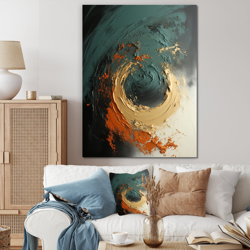 Tempête de pierre orange III - art mural abstrait, Toile tendue, H 44 po x l 34 po x P 1,5 po