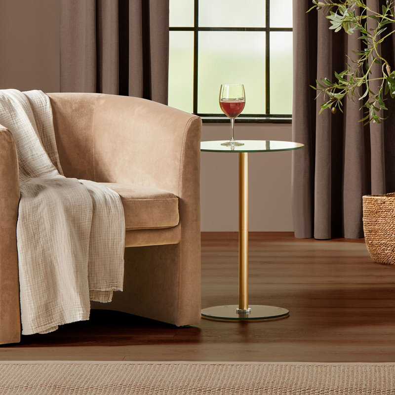 Clear Glass Top Round Metal Accent Side Table