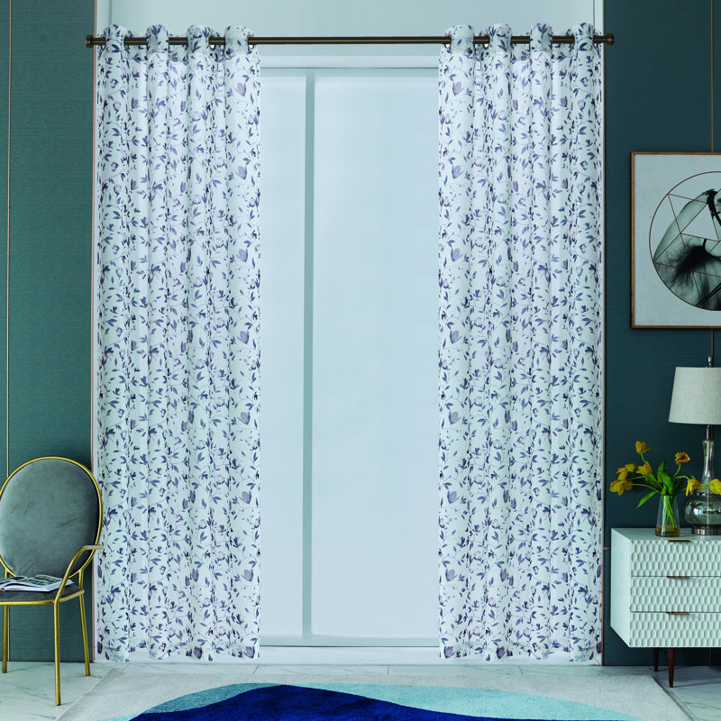 Panneau de rideau simple diaphane avec œillets Domoni, l 52" x L 84", Gris