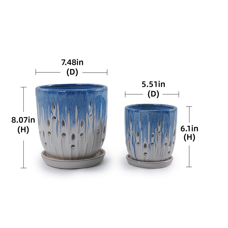 Ensemble de 2 pots de fleurs en céramique avec trou de drainage, jardinière moderne de 8 po pour patio, jardin, rebord de fenêtre