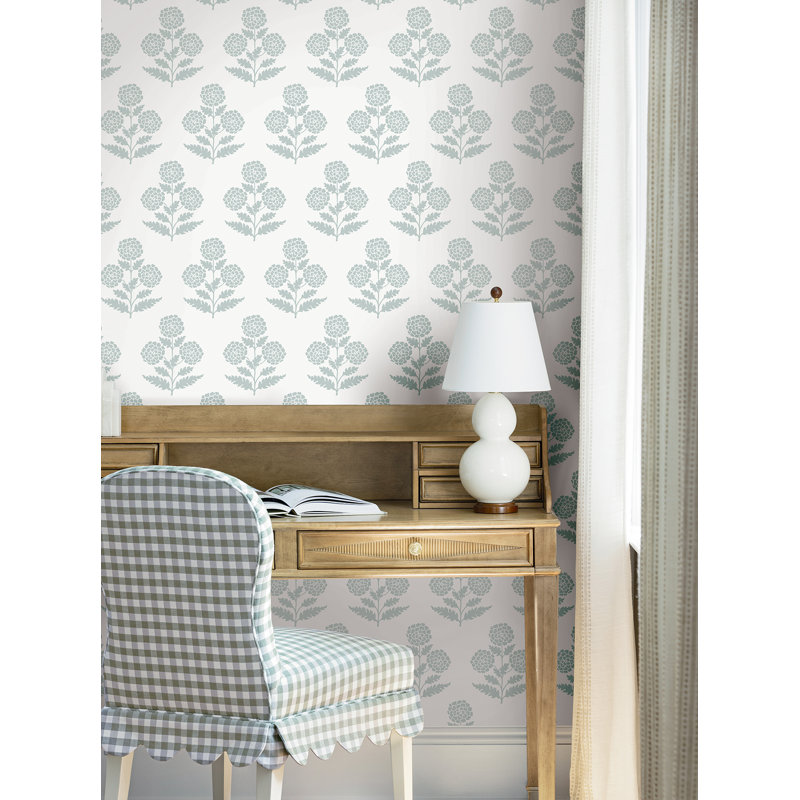 Souci Light Blue Marigolds Wallpaper