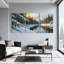 Forêt d'hiver, forêt enneigée, rivière, montagnes, paysage d'hiver, ensemble de 3 impressions sur toile-2109278086