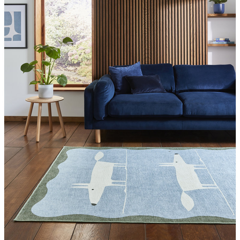 Scion Animal Print Digitally Printed 76cm X 150cm Area Rug, Rectangle 76 x 150 cm, Blue
