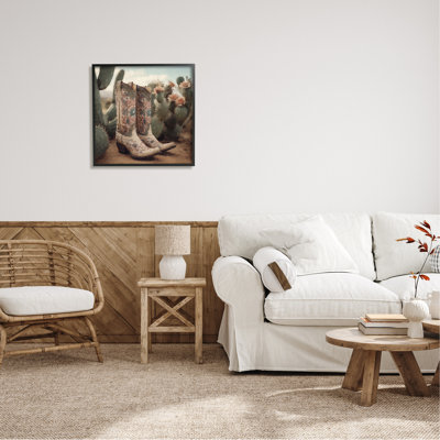 Cowboys et cactus sur bois, impression