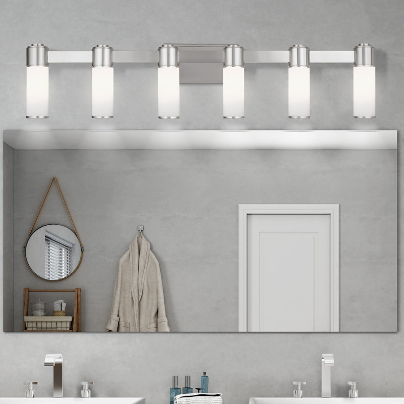 46" Brushed Nickel Vanity Light with White Glass Shade