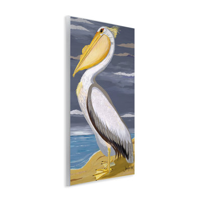 White Pelican on Shore Wall Plaque Art by Jennifer Peck