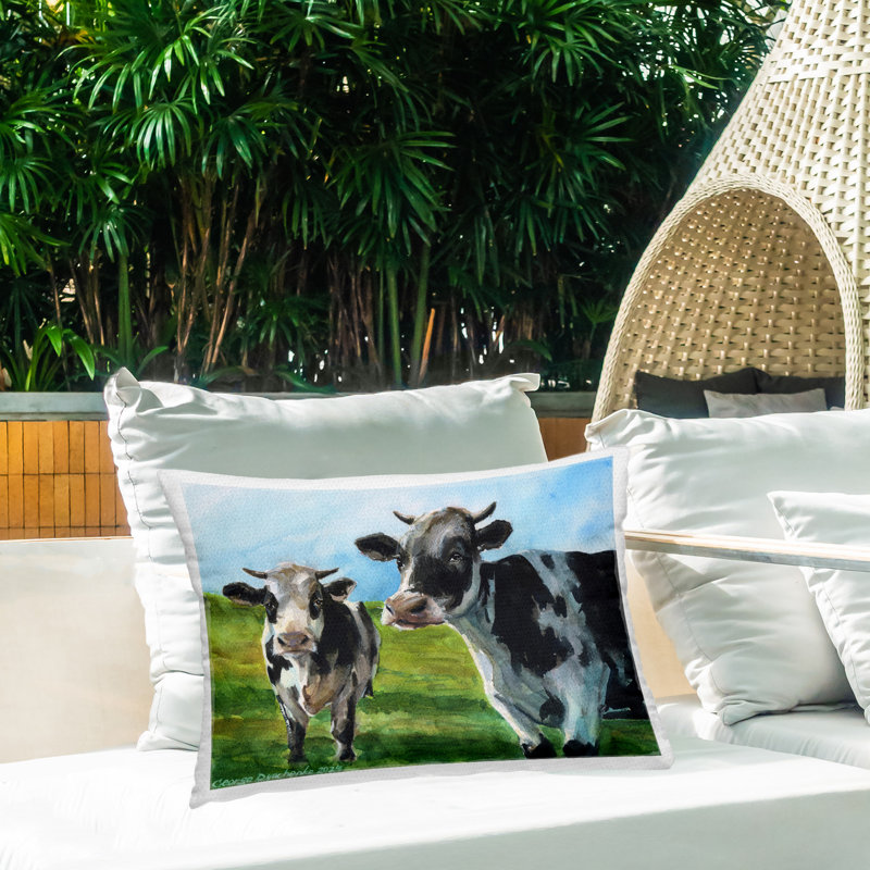 Traditional Cows in Field Outdoor Printed Pillow by GeorgeDyachenkoArt