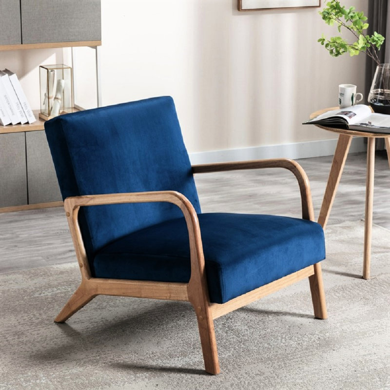 Fauteuil en velours bleu Mid Century Modern, Bleu