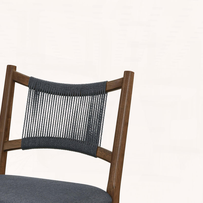 Tabouret de comptoir d'intérieur rembourré en bois avec finition noyer, revêtement gris anthracite et corde noire, ensemble de 2