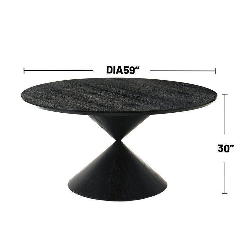 Table de salle à manger à piédestal 59 po ronde avec base en sablier, noir ébène