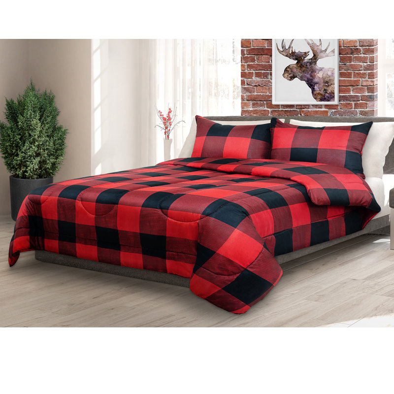  Ensemble d'édredon réversible Buffalo, Rouge, Courtepointe + 2 taies décoratives pour très gra
