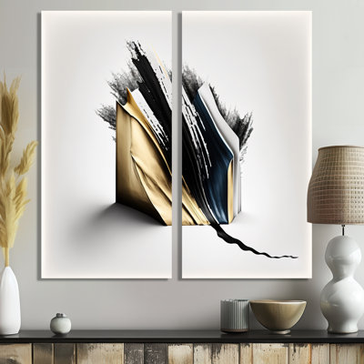 «Black and Gold Cubic Expression VI», art mural moderne 2 pièces