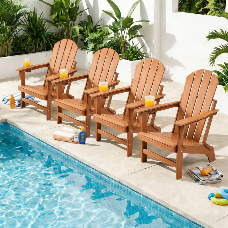 4 chaises Adirondack d'extérieur pliables, Brun, 4