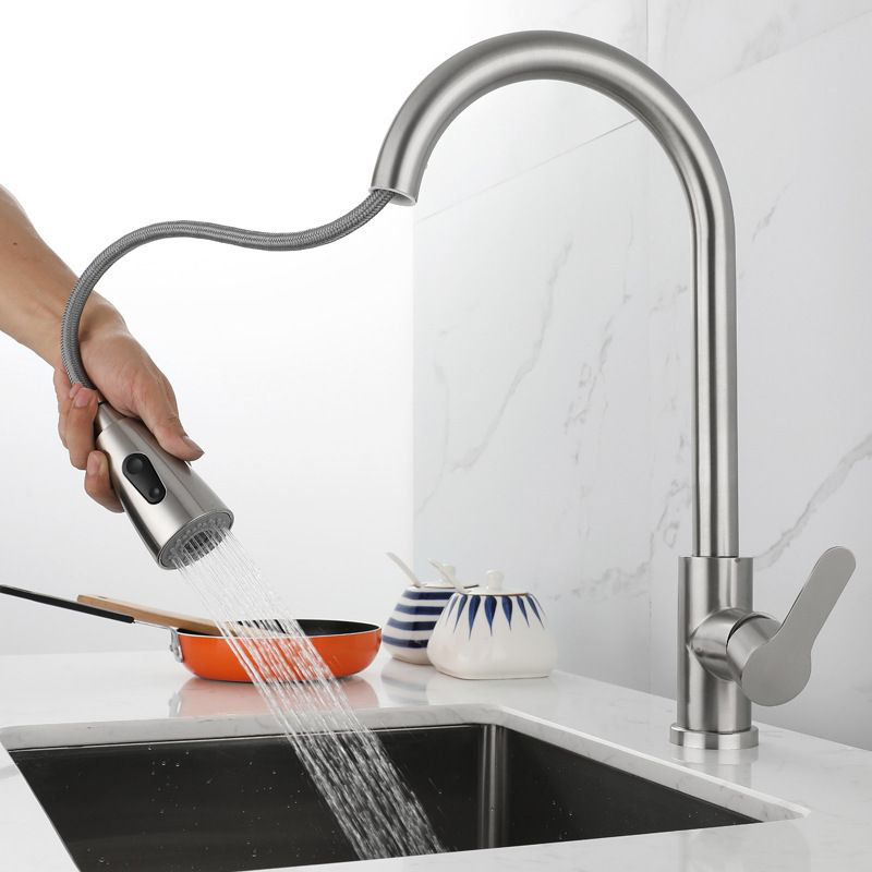 Robinet de cuisine en nickel brossé avec pulvérisateur rétractable Juno, Nickel brossé