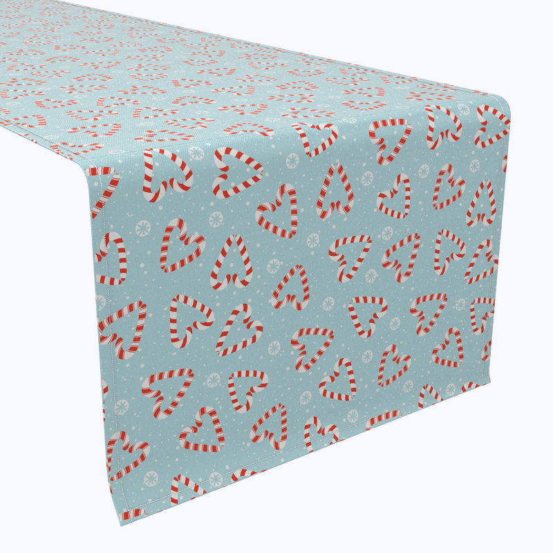 Els  Table Runner, 100% Cotton, Candy Cane Hearts, 72" x 16"