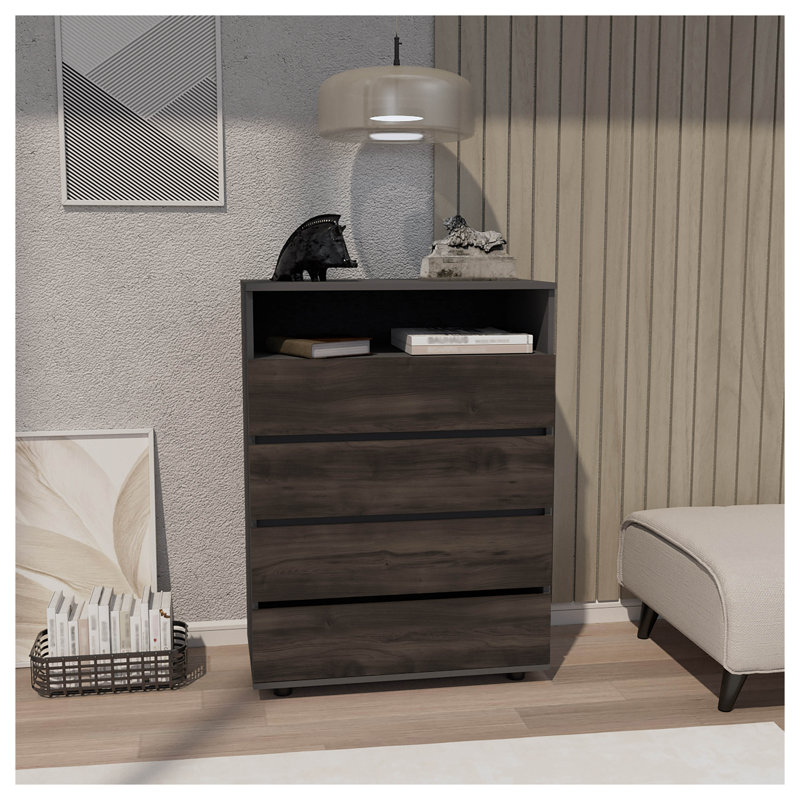 Commode à 4 tiroirs Alpine - mobilier de chambre gris mat avec tiroirs spacieux et glissières
