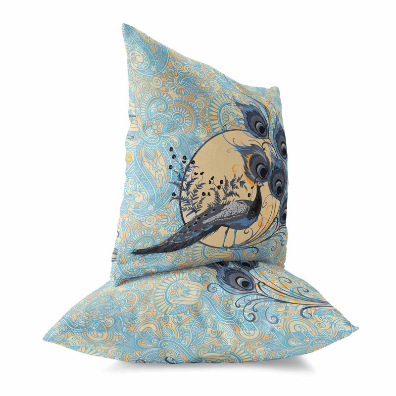 Coussin Paisley, H 16 po x l 16 po, Bleu ciel / néerlandais / cachemire gris