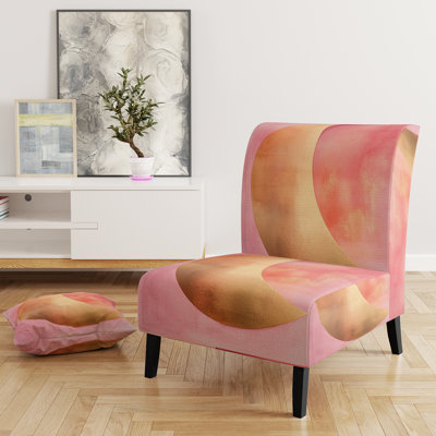 Abstract Modern Transitional Upholstered Chair - Blush & Gold Arcs Side Chair