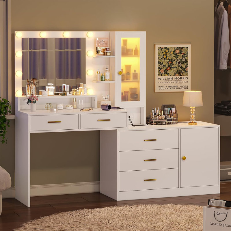 Caryol Vanity Makeup Vanity with Lights, White