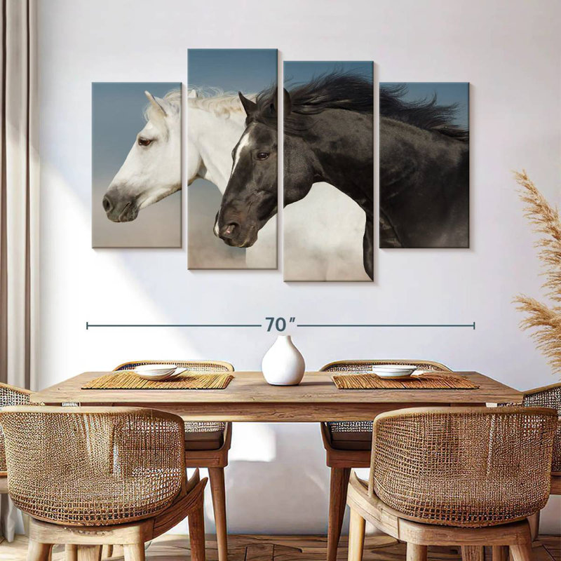 Brampt chevaux blancs et noirs, H 42 po x l 68 po
