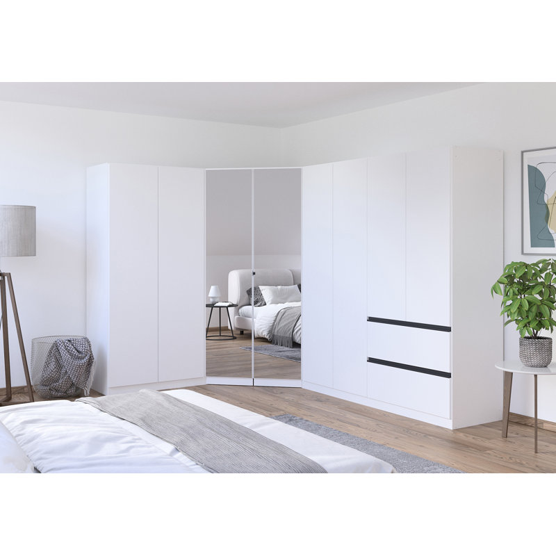 Wardrobe wardrobe set COSTA handle-less front, push-to-open, White/Grey Metallic Handles