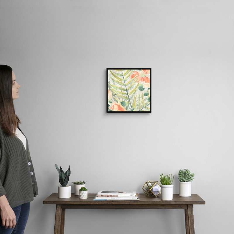 Palm Garden III, art mural sur toile, Toile avec cadre noir, H 14 po x l 14 po