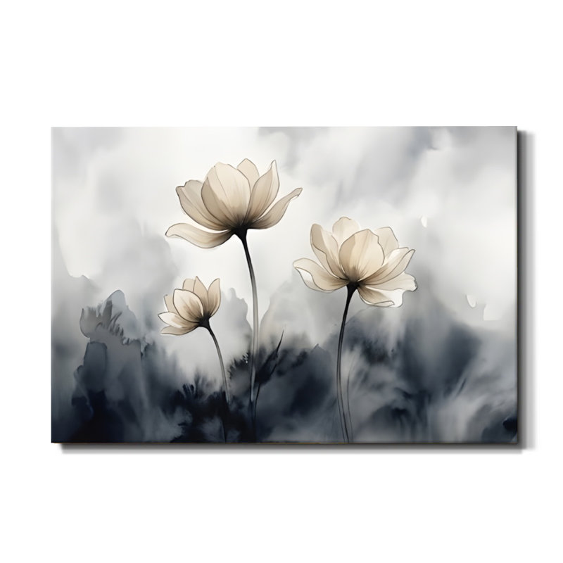 Tableau Zen Lotus Brumeux à l'encre, impression sur toile tendue sur châssis, 61 x 91 cm, rose et vert doux, décoration murale zen pour salle de bain, chambre et coin lecture
