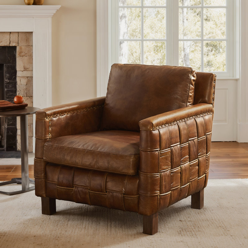 Upholstered Top Grain Leather Armchair