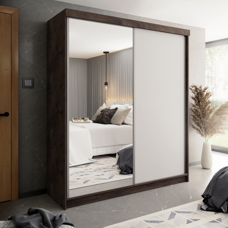 Modern 2 Door Sliding Wardrobe, Walnut/White