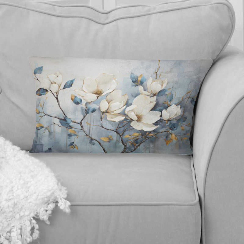 Élégant coussin décoratif blanc et bleu Magnolias Tranquility - Magnolias