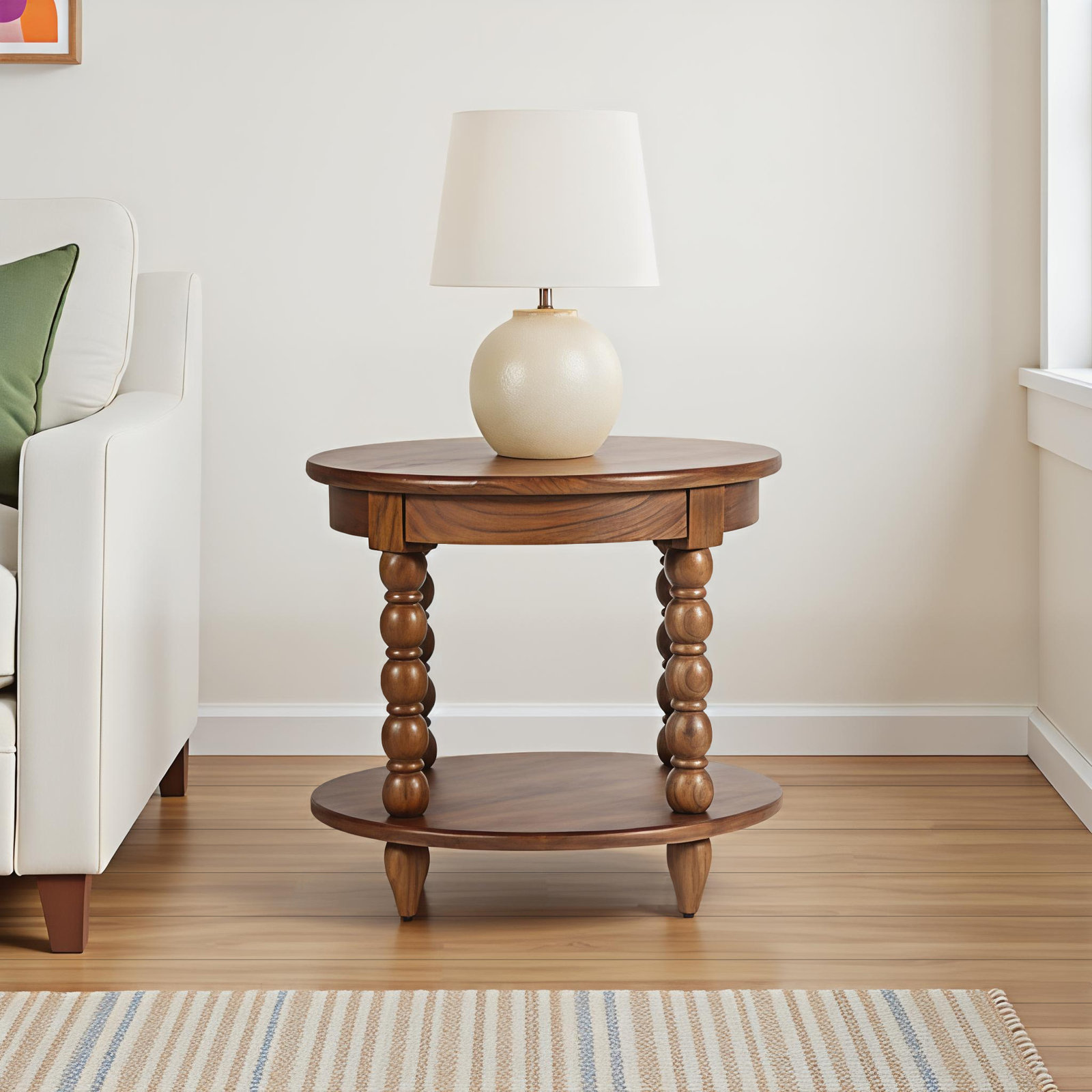 Isabel Acacia End Table, 22" H x 24"W x 24" D, Brown