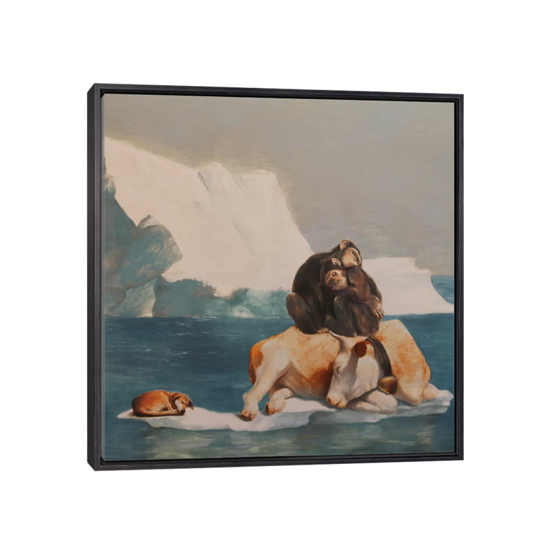 " Teamwise " by Rudolf Kosow, 18" H x 18" W x 1.5" D, Distressed Black Floater Framed