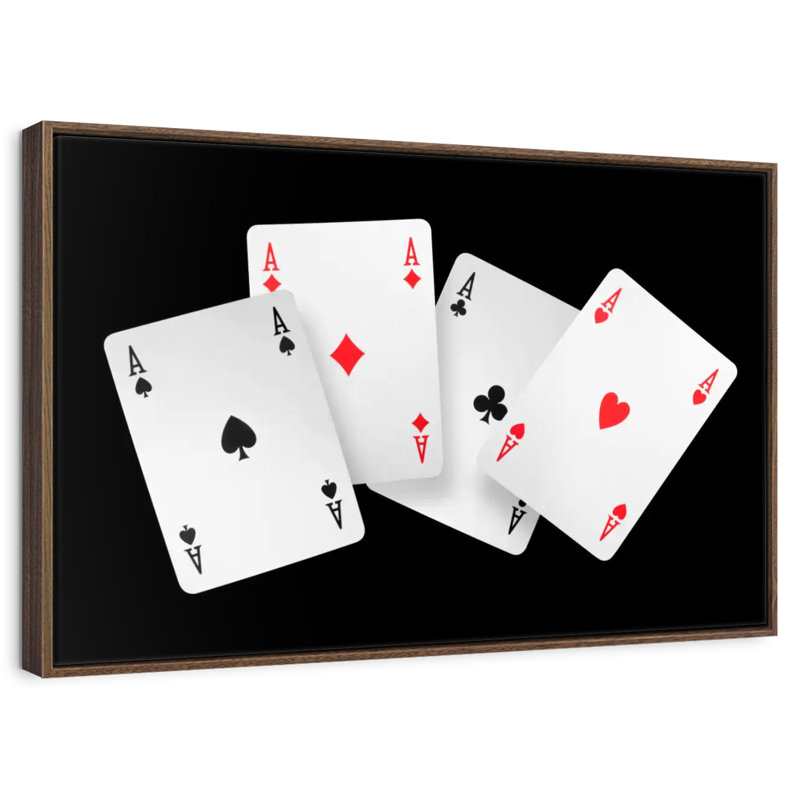 Quatre cartes As, 46 po x 31 po, Cadre flottant noyer