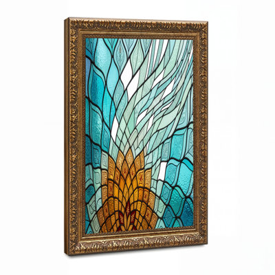 Blue And Gold Stained Glass Pattern Canvas Wall Art
