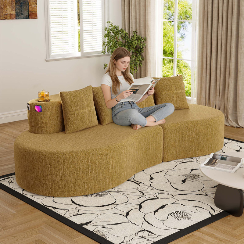 Canapé modulaire incurvé moderne 3 places, Mustard yellow Chenille