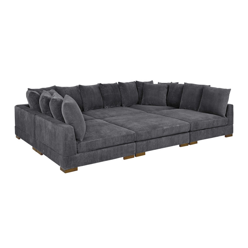 Canapé-lit modulaire à large assise en velours côtelé, Gris foncé