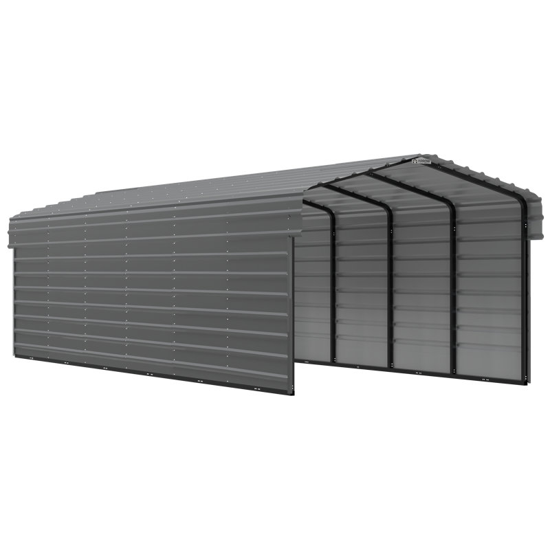 Charcoal Steel Carport Kit with 2-Sided Enclosure, 10' x 29'