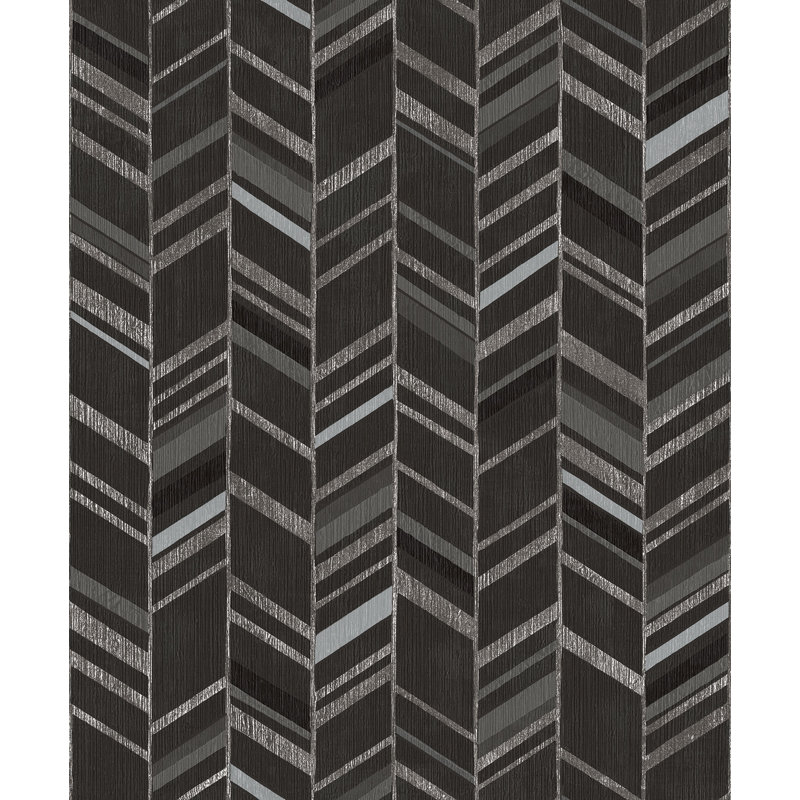 Rouleau de papier peint spécial à motif de chevrons scintillants 2 effets spéciaux, Noir / Gris / Argent