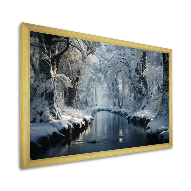 Winter Silent Woods III - Print on Canvas, 16" H x 32" W x 1" D, Gold Framed