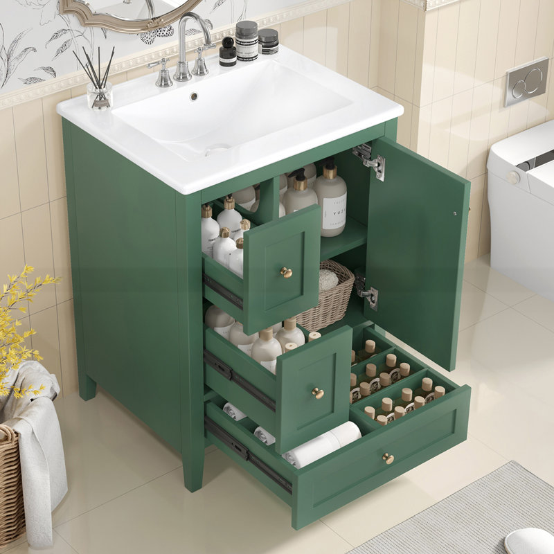 Meuble-lavabo de 24 po avec rangement, Vert
