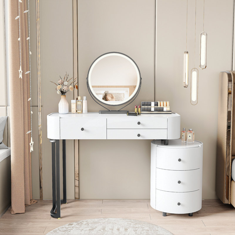 Coiffeuse moderne minimaliste avec miroir amovible et coiffeuse rotative, meuble-lavabo facile à assembler