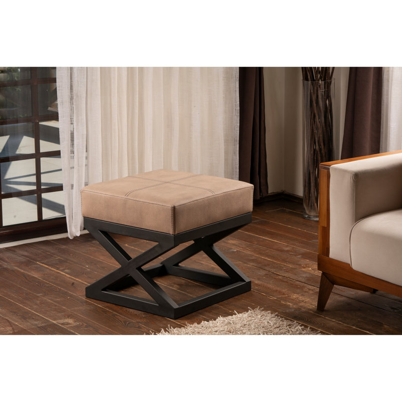 High-Quality Pouffe with Metal Frame, Mink Color, 18.1 x 17.3 x 18.1 inches | 32 DNS Foam for Comfort | Easy Clean Fabric, Stylish Industrial Design, Perfect for Living Room & Modern Decor