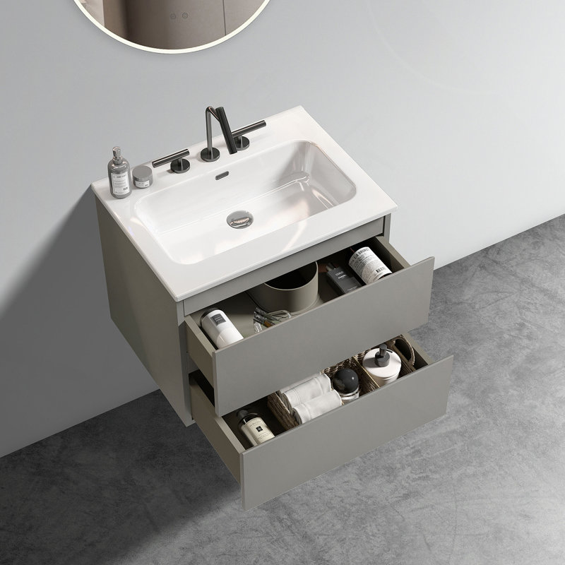 Meuble-lavabo mural 24 po avec lavabo en céramique, Gris, 24"