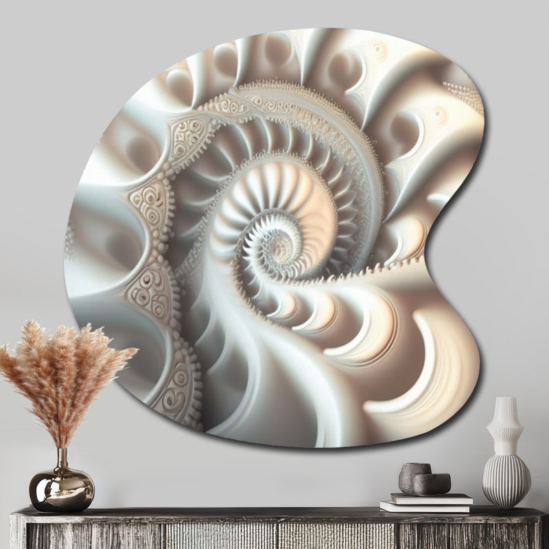 «White Fractal Spiraling II», art mural moderne en forme de goutte géométrique asymétrique, H 33 po x l 33 po