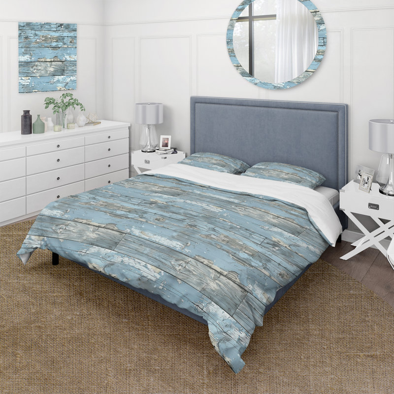 Ensemble de housse de couette Blue Beige Country Rustic Wood I - Country, Housse de couette simple + 2 taies décoratives st